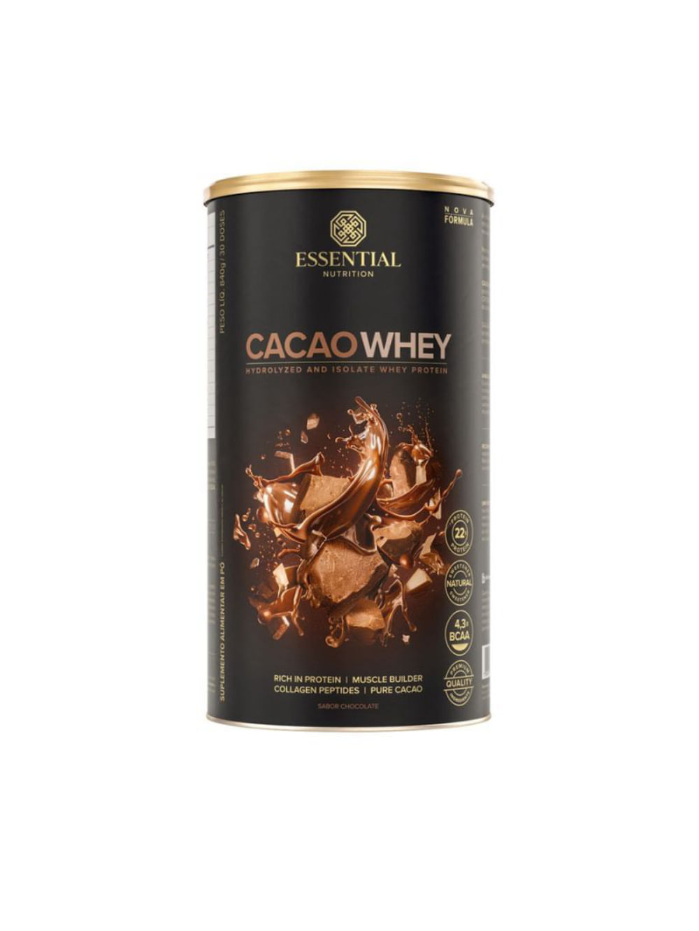 Cacao Whey Protein Hidrolisado e Isolado 840g Essential Nutrition