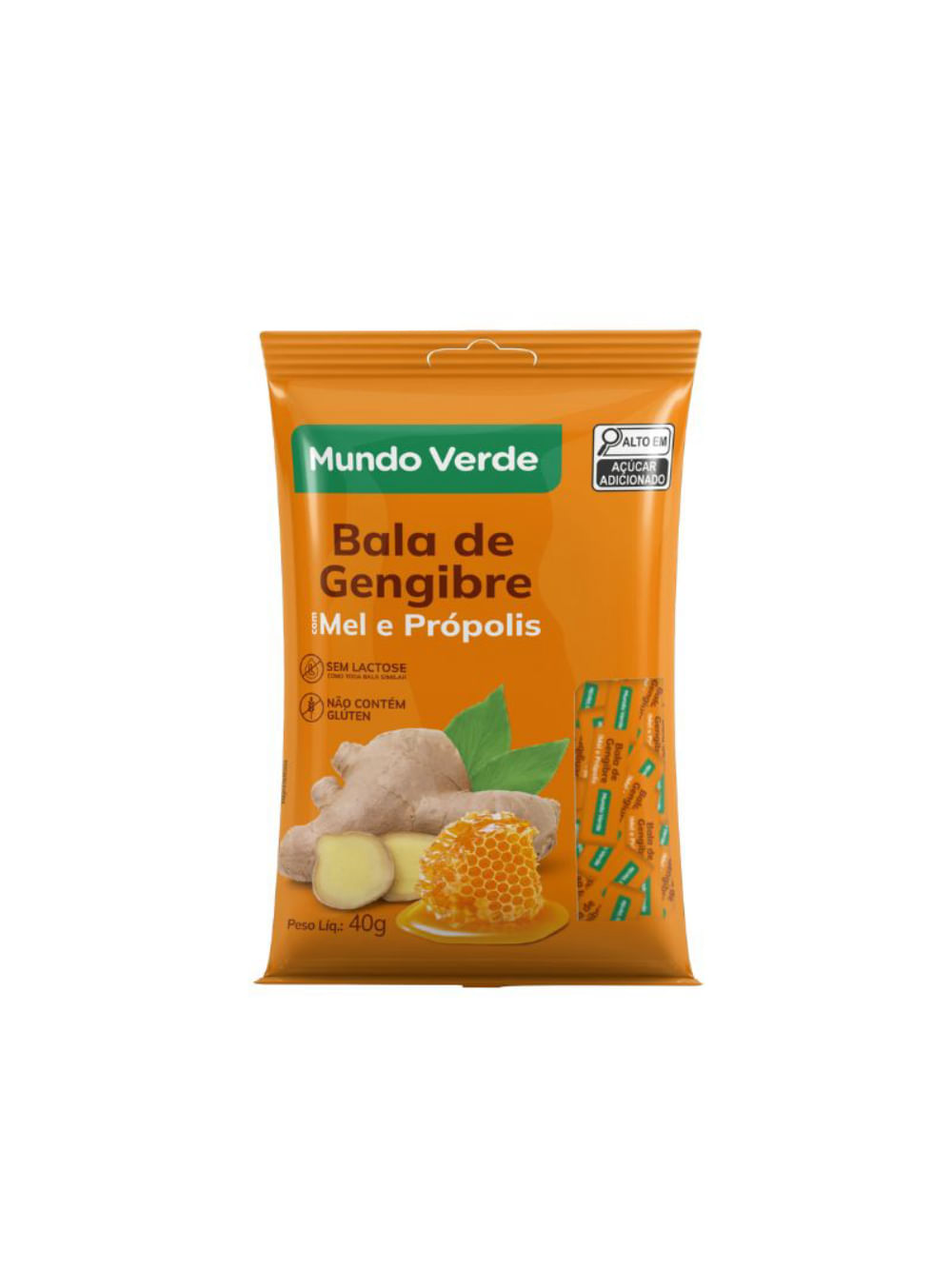 Bala de Gengibre Mel e Própolis 40g Mundo Verde