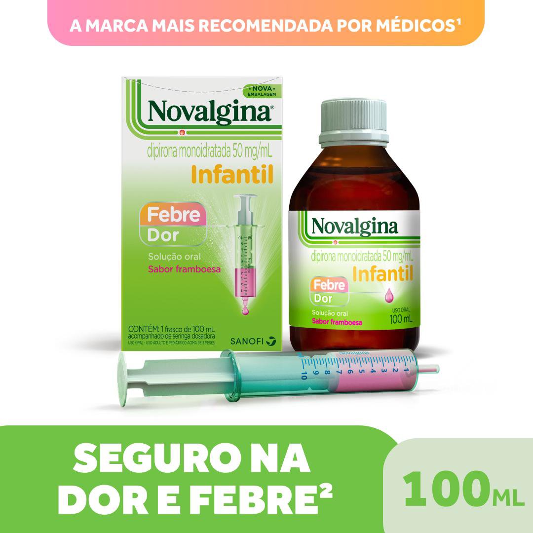 Novalgina Framboesa 50Mg/Ml Sanofi Caixa 100Ml + Seringa Dosadora