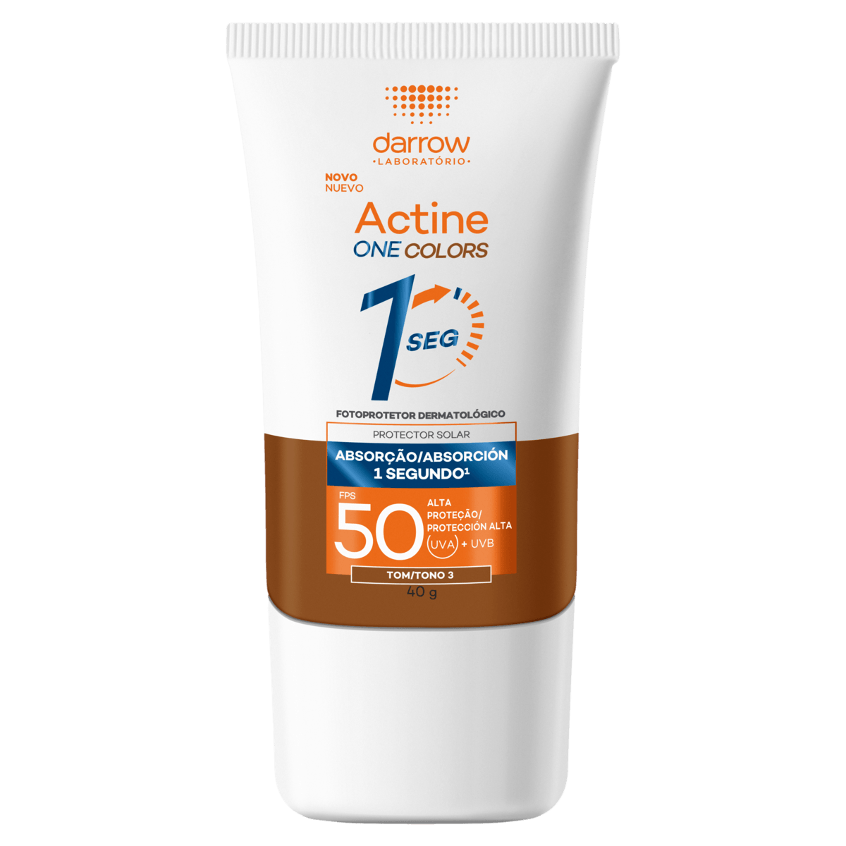 Actine Protetor Solar Facial com Cor FPS50 One Colors Tom 3 40g Toque Seco, Absorção 1s