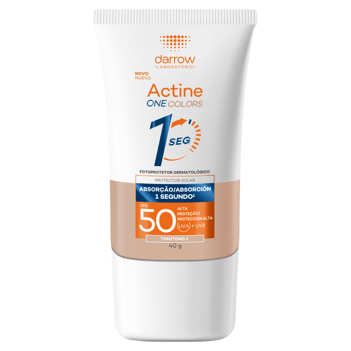 Actine One Colors Protetor Solar Facial com Cor FPS 50 Tom 1 40g Toque Seco