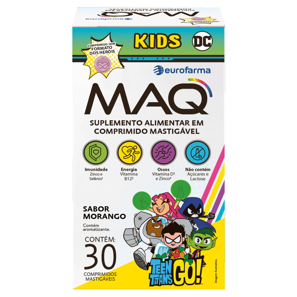 MAQ Suplemento Infantil Morango Zero Lactose Zero Açúcar 30 Comprimidos Asma/Rinite