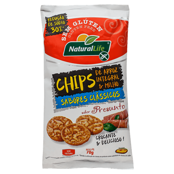 Natural Life Chips de Milho e Arroz Integral Sem Glúten Sem Fritura Sabor Presunto 70g CHIPS NATLIFE PRESUNTO 70G