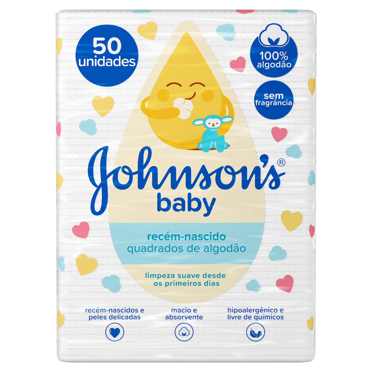 ALGODAO QUAD JNJ BABY S/PERF 50UN