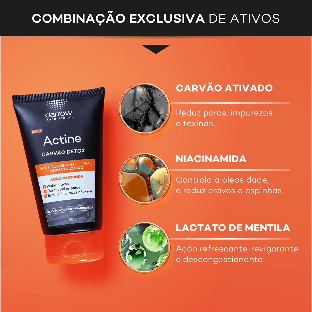 Gel de Limpeza Esfoliante Carvão Detox Actine - 100g - Imagem 5