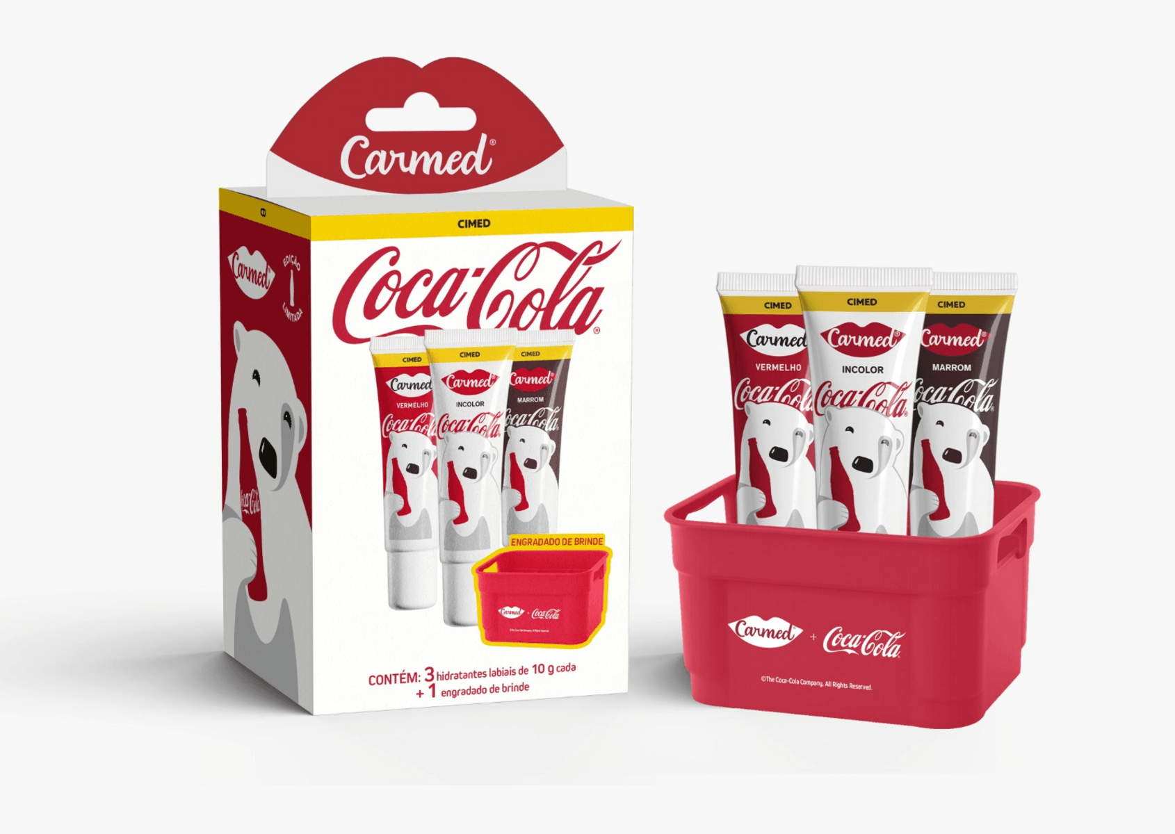 Hidratante Labial Kit Coca-Cola Vermelho/Incolor/Marrom 3x10g CARMED