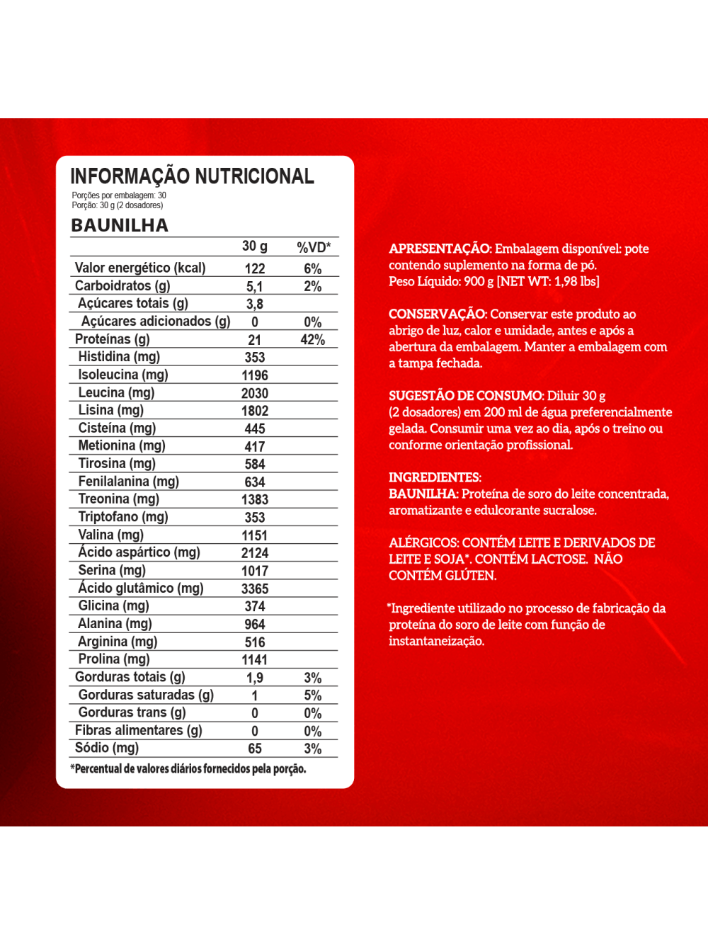 Whey Protein Concentrado Pote 900g Baunilha - Imagem 4