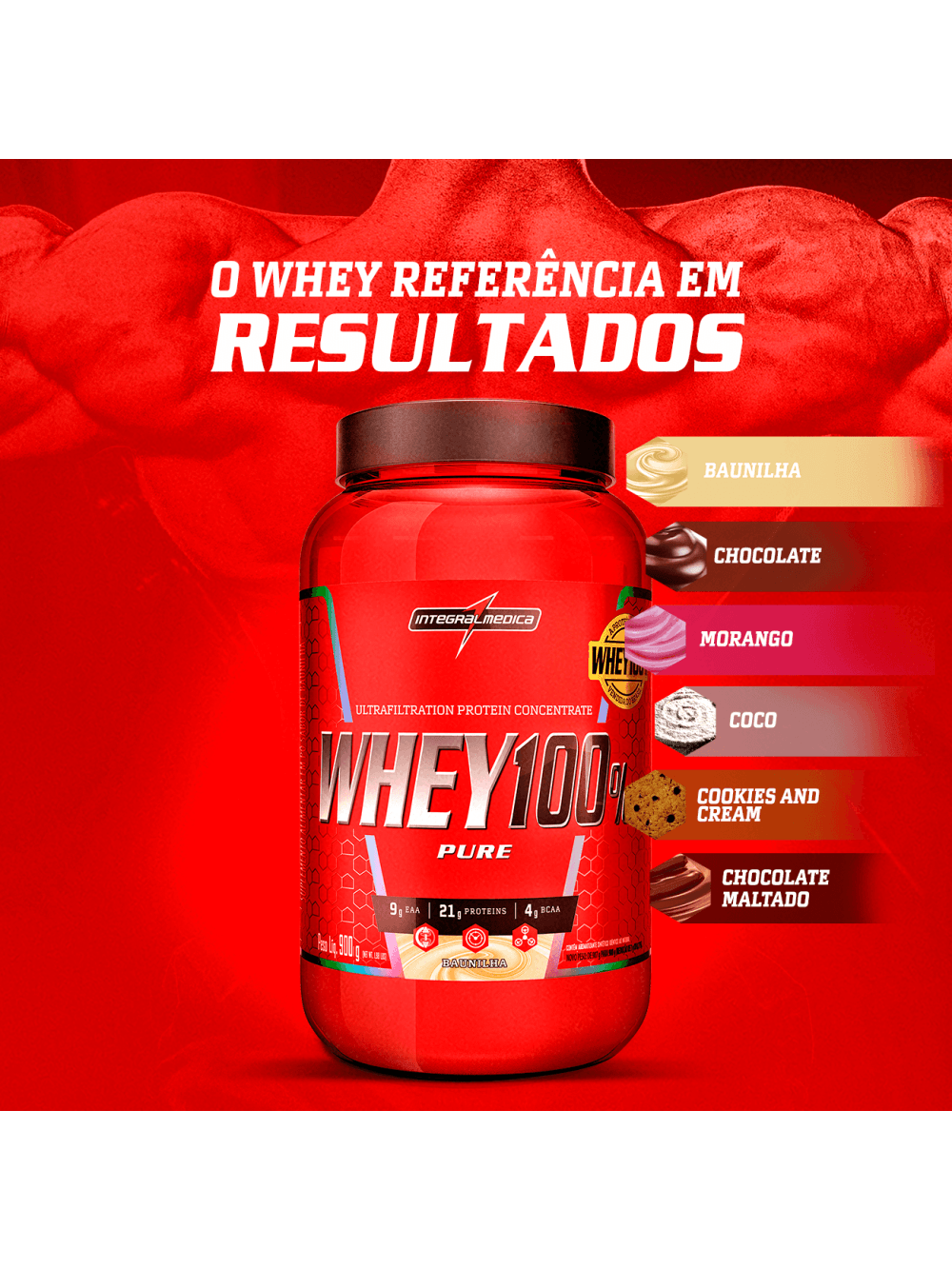 Whey Protein Concentrado Pote 900g Morango - Imagem 3