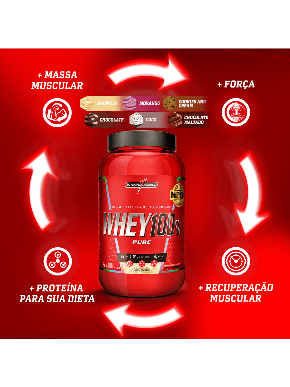 Whey Protein Concentrado Pote 900g Morango - Imagem 4