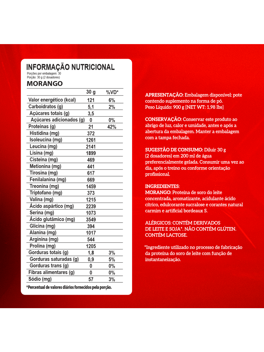 Whey Protein Concentrado Pote 900g Morango - Imagem 6