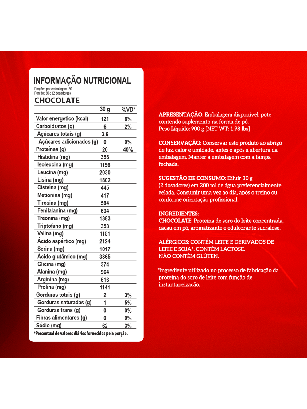 Whey Protein Concentrado Pote 900g Chocolate - Imagem 5