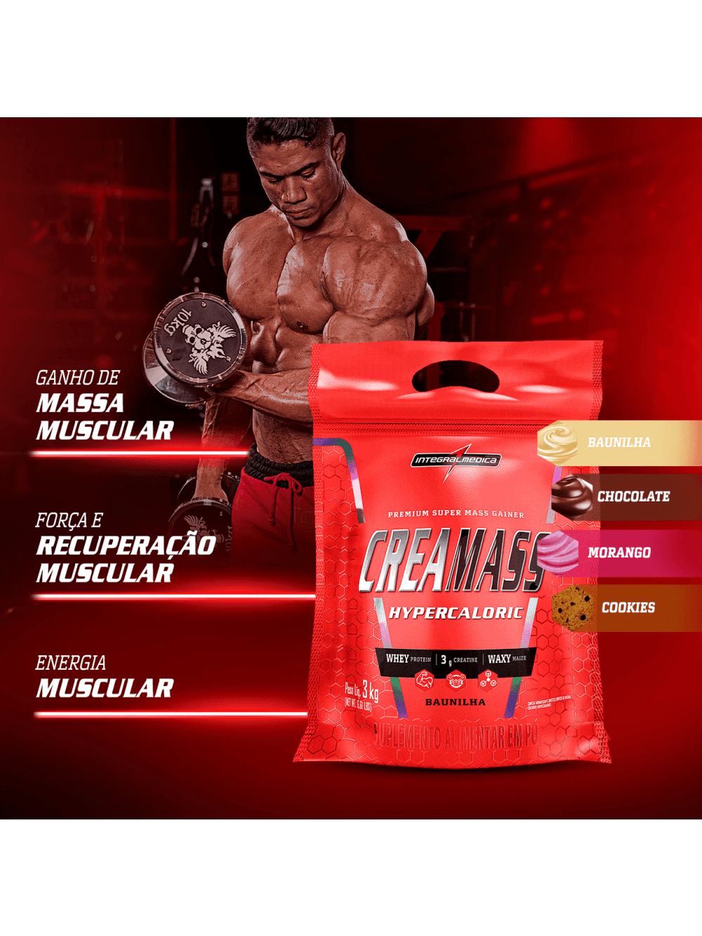 Creamass Hipercalorico com Creatina 3Kg Baunilha - Imagem 2