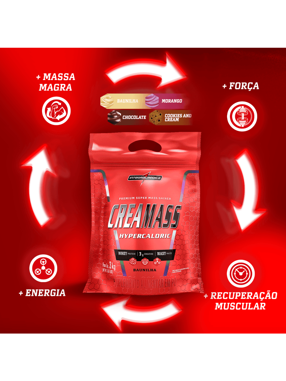 Creamass Hipercalorico com Creatina 3Kg Baunilha - Imagem 4
