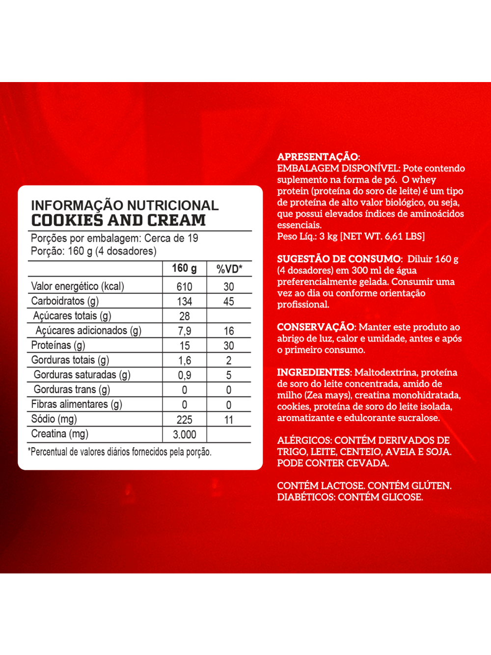 Creamass Hipercalorico com Creatina 3Kg Cookies - Imagem 6