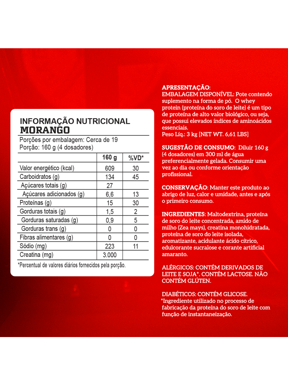 Creamass Hipercalorico com Creatina 3Kg Morango - Imagem 3