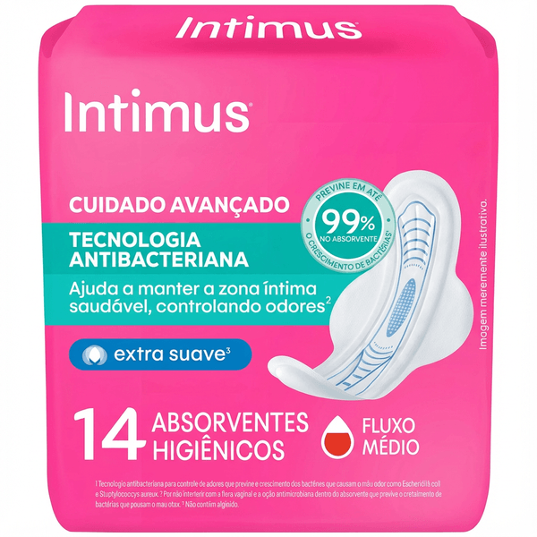 Absorvente Extra Suave Tecnologia Antibacteriana c/Abas 14un Sem Fragrância Intimus Absorvente Intimus® Tecnãologia Antibacteriana C/Abas - 14un