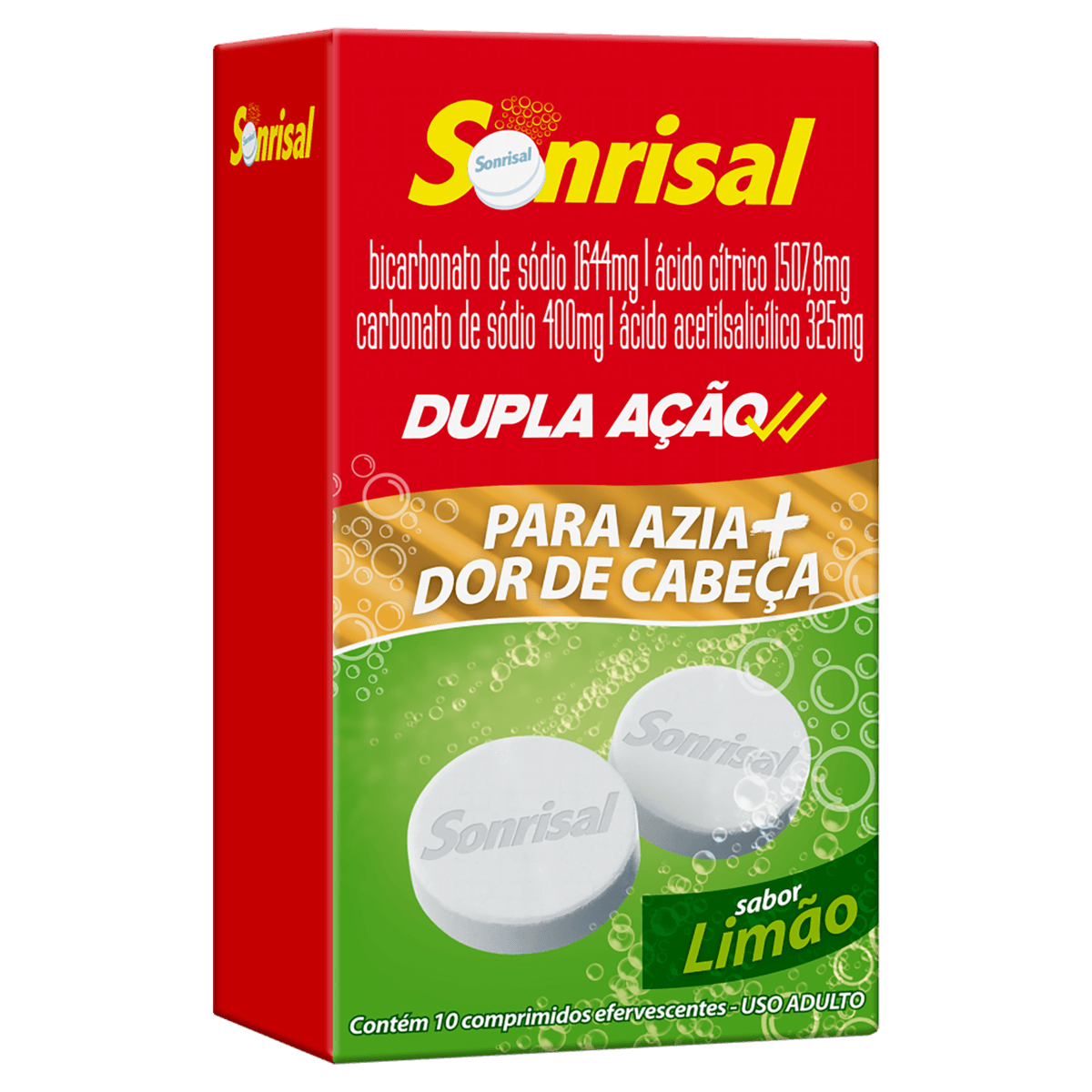 Antiácido E Analgésico Sonrisal Limão 1644Mg 10 Comprimidos Efervescentes