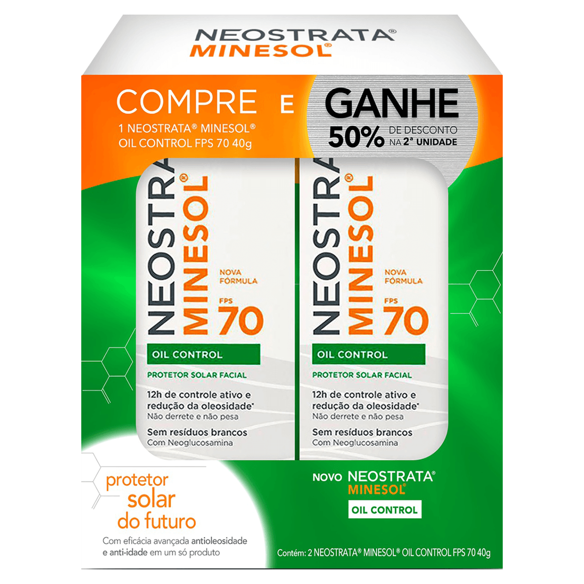 Kit 2 Protetor Solar FPS 70 Neostrata Minesol Oil Control 40g Gel Creme Toque Seco Antioleosidade
