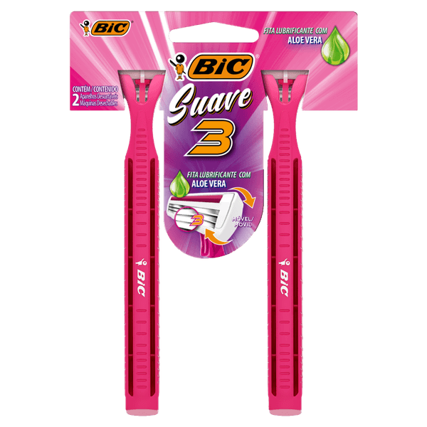 Aparelho Descartável para Depilar Comfort 3 Pink 2 Unidades 3 Lâminas Aloe Vera Bic Aparelho Barbear Bic Comfort 3 Pink Com 2 - Bic