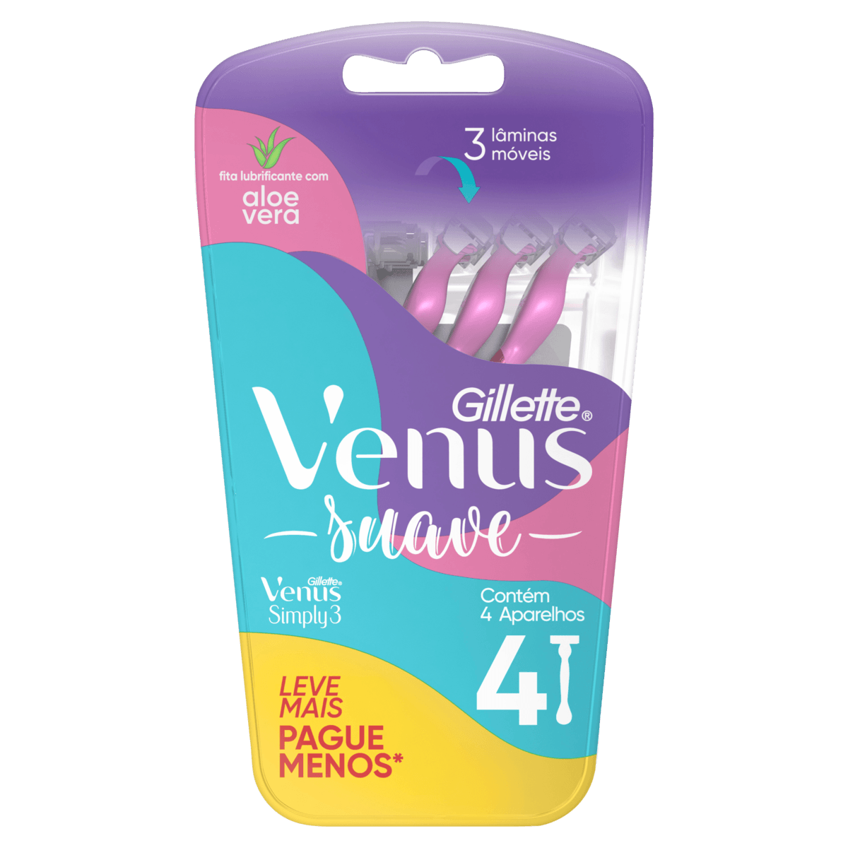 Aparelho descartável Venus Simply 3 lâminas Kit 4 unidades Gillette