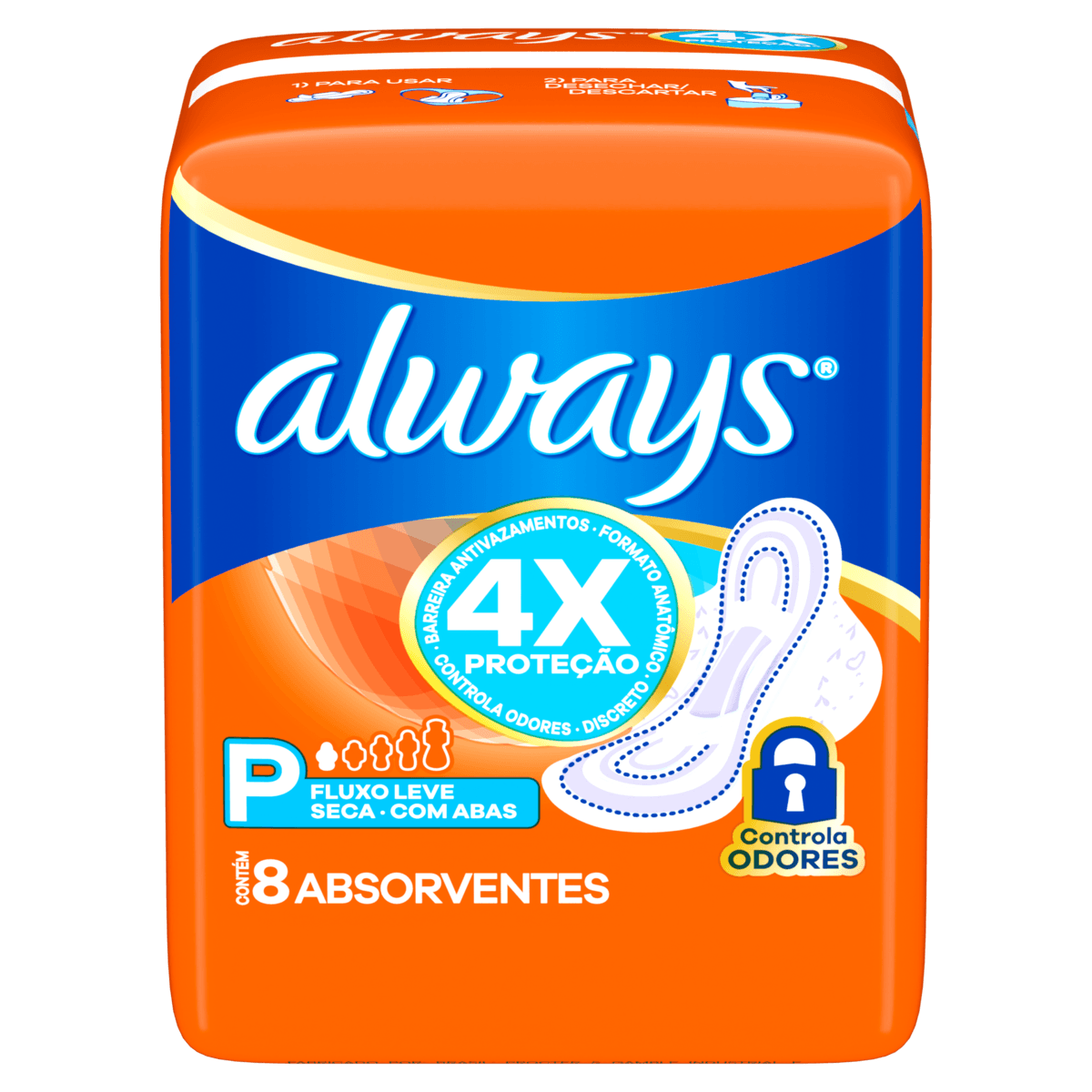Absorvente Always Super Proteção Cobertura Seca com Abas 8 Unidades