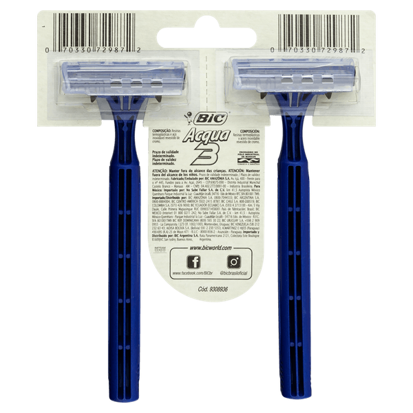 Aparelho de Barbear Descartável Acqua 3 2 Unidades Lâmina Cromo Bic Aparelho Barbear Bic Acqua 3 02Un - Bic