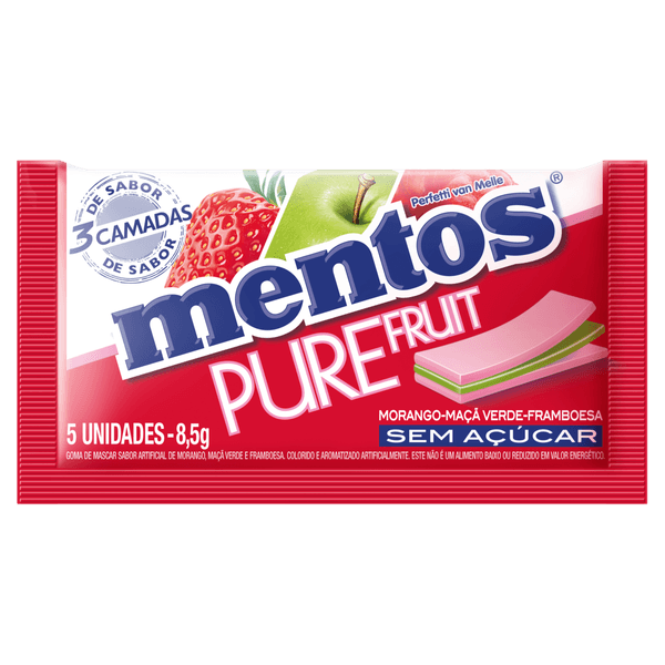 Gm Mentos Pure Fruit 3 Camadas Morango Maca Verde Framboesa 8,5G - Mentos