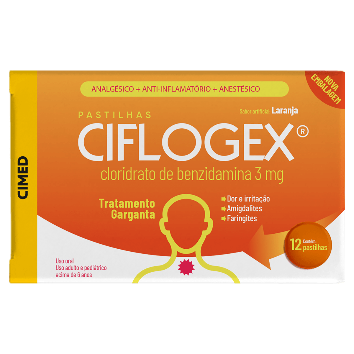 Pastilhas Para Garganta Ciflogex - Laranja - 12 Unidades