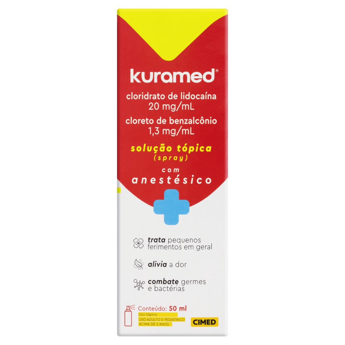 Antisséptico Tópico Spray Kuramed 50ml Lidocaína 20mg/ml Benzalcônio