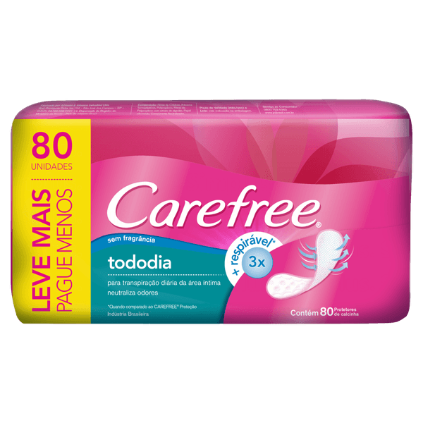 Protetor Diário TodoDia 80 Unidades Sem Perfume Sem Abas Carefree Protetor Diário sem Abas Carefree TodoDia Pacote 80 Unidades Leve Mais Pague Menos