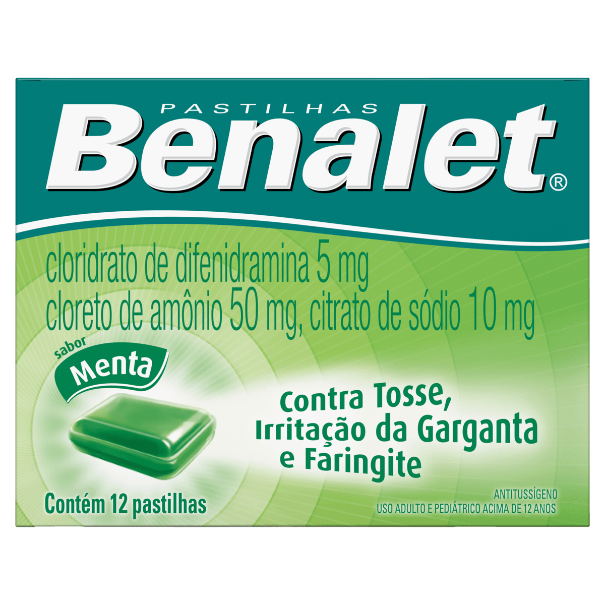 Pastilhas Para Garganta Benalet Sabor Menta 12 Unidades