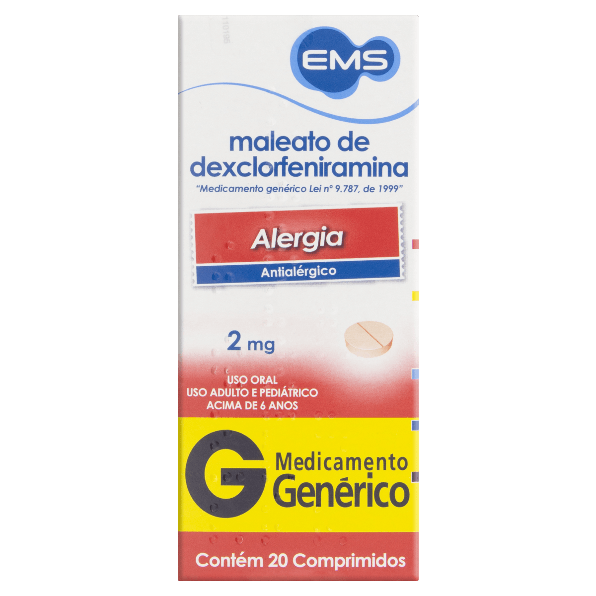 Maleato De Dexclorfeniramina 2Mg 20 Comprimidos - Ems
