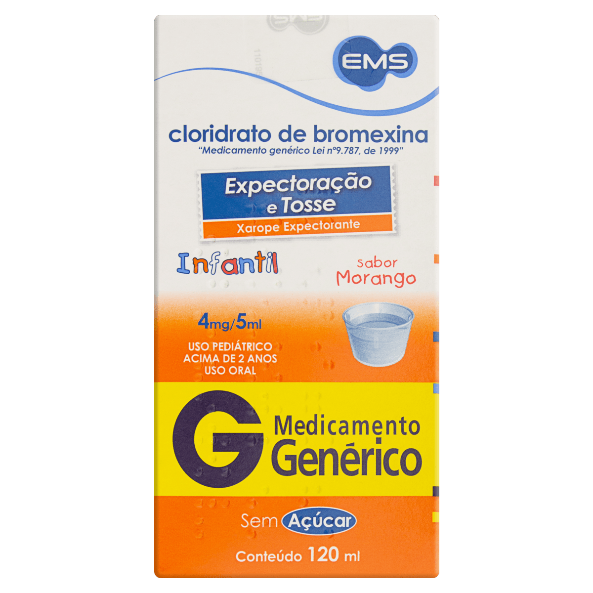 Cloridrato De Bromexina 4Mg Xarope Pediátrico 120Ml - Ems