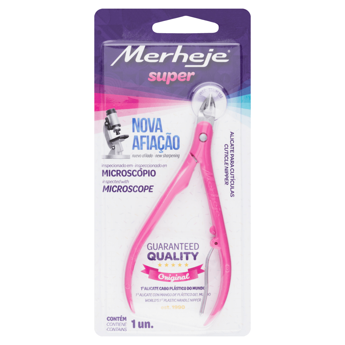 Alicate para Cutículas Basic Rosa Aço Inox Esterilizável Merheje