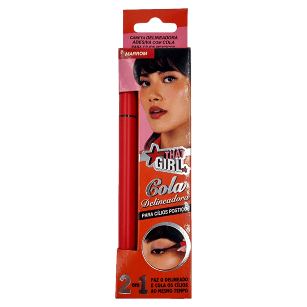 That Girl Caneta Cola Delineadora 2 em 1 Marrom para Cílios Postiços À Prova d'Água COLA DELIN P/CILIO THAT GIRL 2EM1 MAR 2G