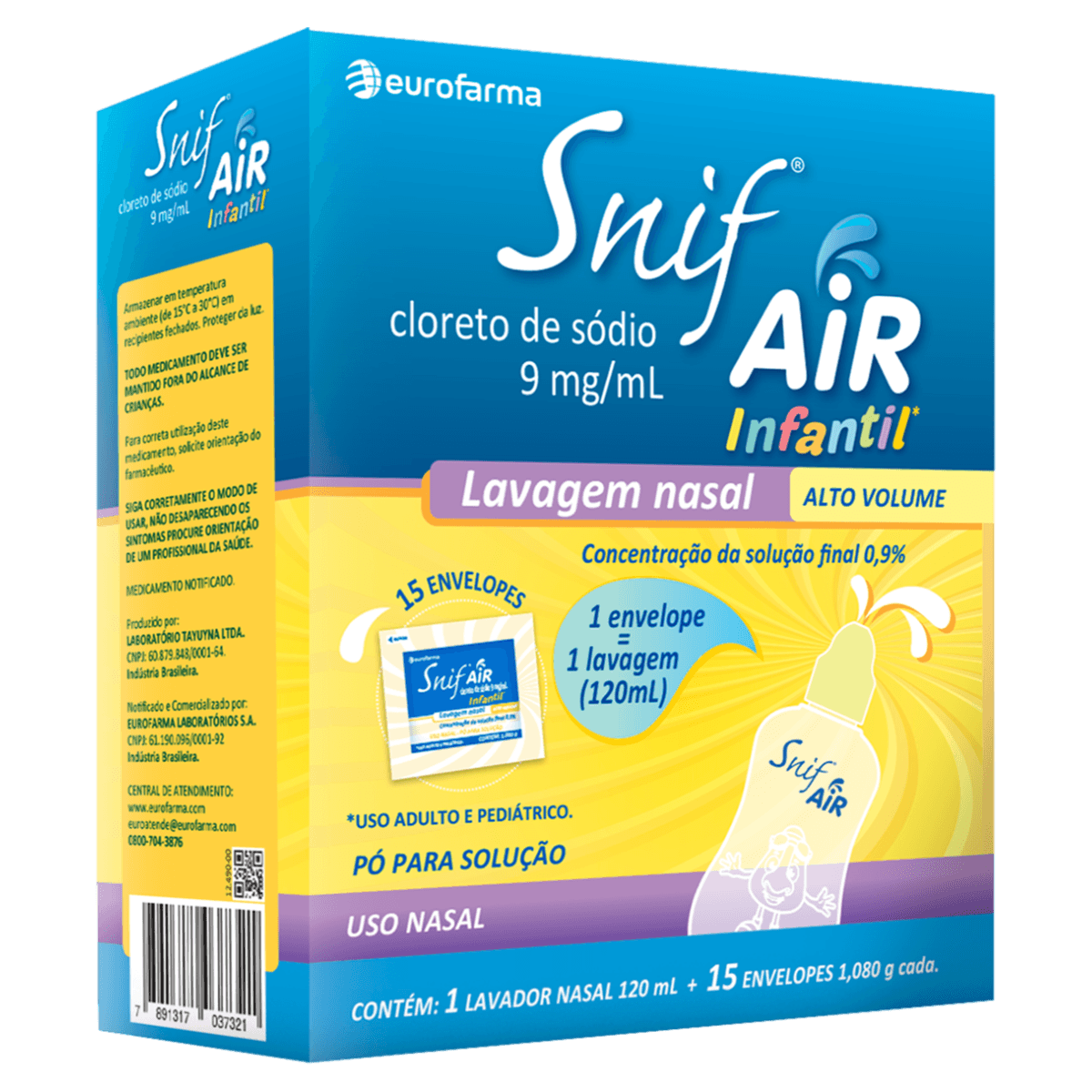Snif Air Lavagem Nasal Infantil 9Mg Pó Para Solução - 15 Envelopes