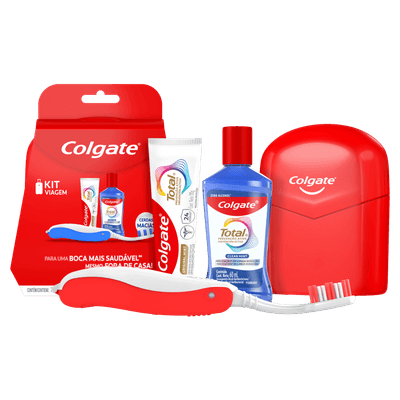 Kit Colgate Prevenção Ativa – Estojo + Creme Dental com Flúor + Enxaguante Bucal Sem Álcool + Escova Dental Macia