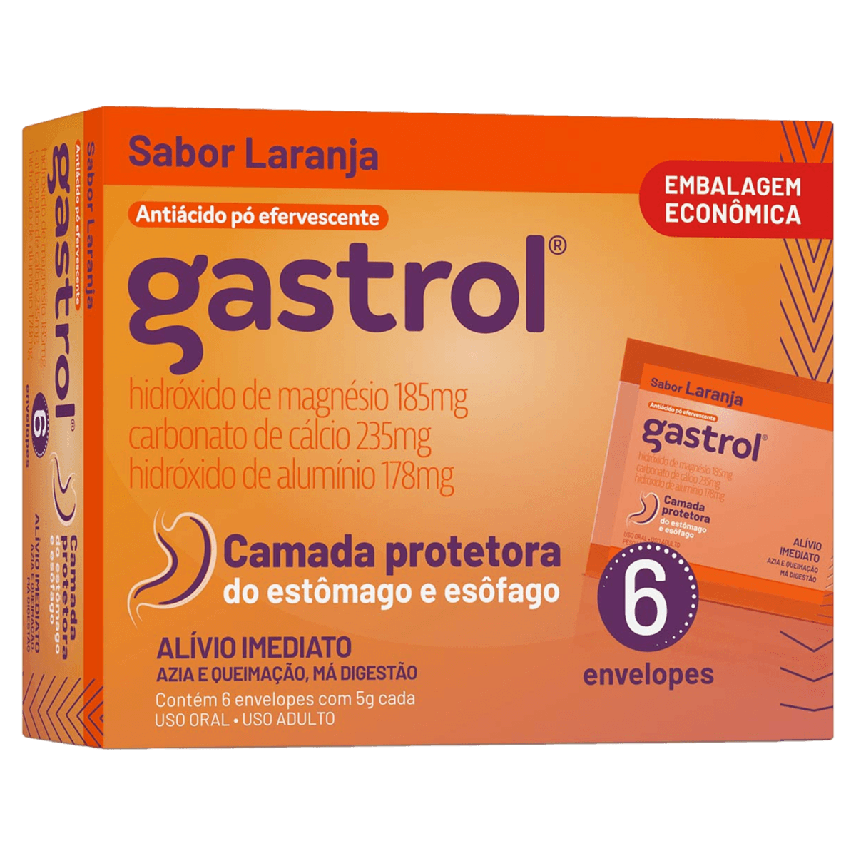Antiácido Gastrol Pó Efervescente Laranja Neo Química 5G 6 Envelopes