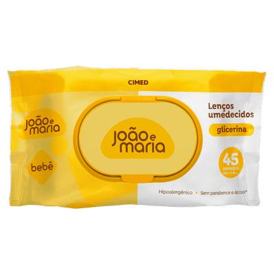 Lenço Umedecido Bebê com Glicerina e Aloe Vera João e Maria - 45 Unidades