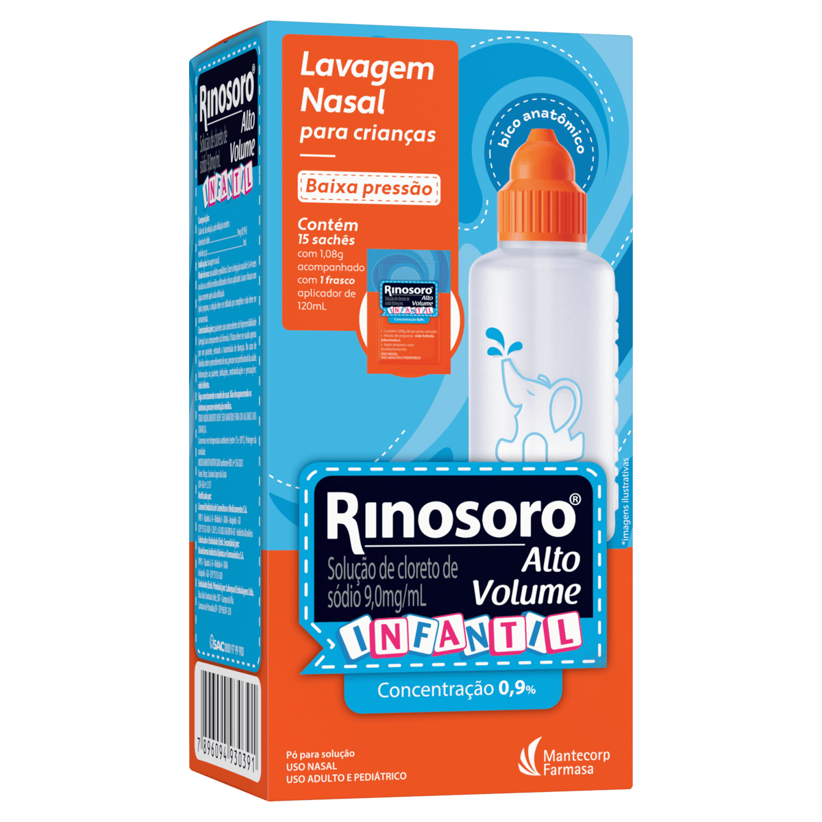 Lavagem Nasal Rinosoro Alto Volume Infantil Cloreto De Sódio 9Mg Pó Para Solução 15 Sachês + Lavador Nasal