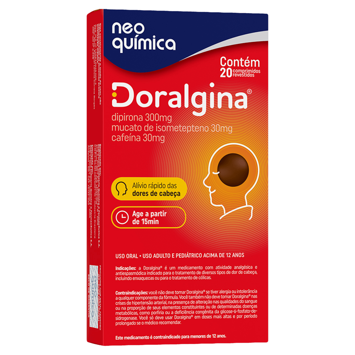 Analgésico Doralgina Caixa 20 Comprimidos - Analgésico Doralgina 300Mg Neo Química Comprimido Revestido 20 Unidades