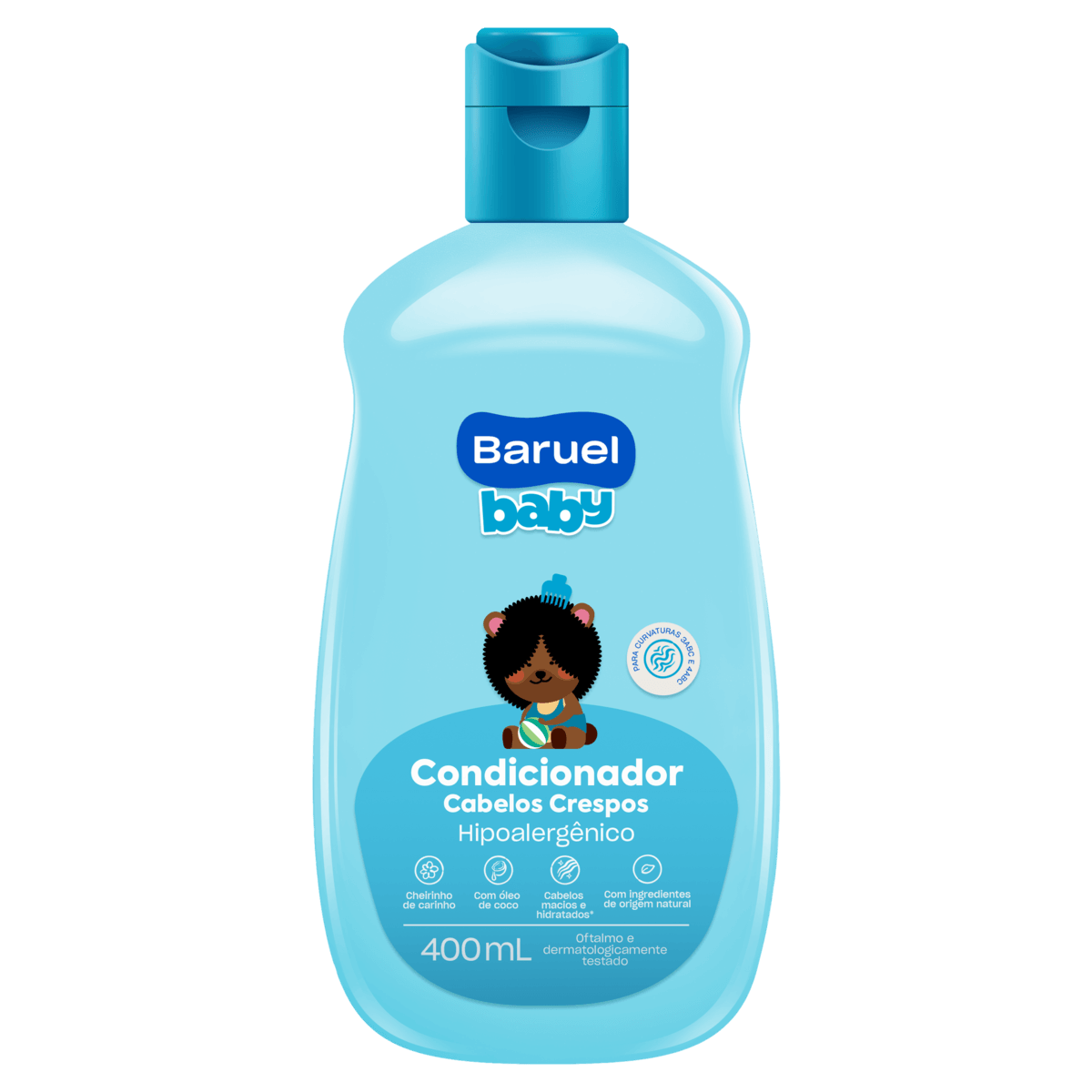 Condicionador Infantil Cabelos Crespos 400ml Óleo de Coco Baruel Baby Hidratação Anti-frizz