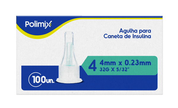 Agulha para Caneta de Insulina 4mm Polimix - 100 Unidades