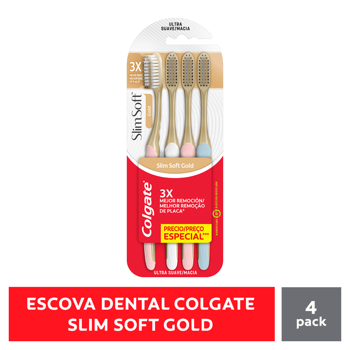 Escova de Dente Colgate Slim Soft Gold Ultramacia 4 Unidades