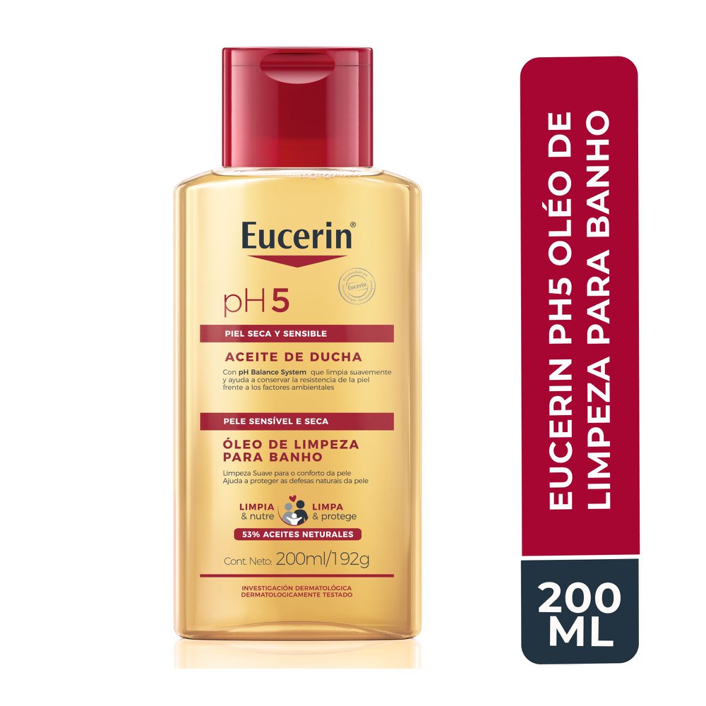 EUCERIN Óleo de Limpeza Corporal pH5 200ml, Banho, Óleos Naturais, Sabonete Líquido, Dexpantenol