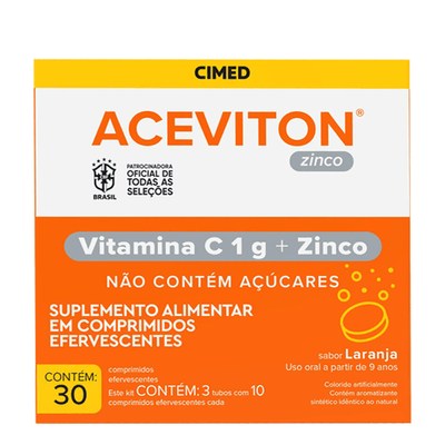 Aceviton Zinco — Vitamina C 1g + Zinco 10 mg, Comprimidos Efervescentes 30 un, Aceviton