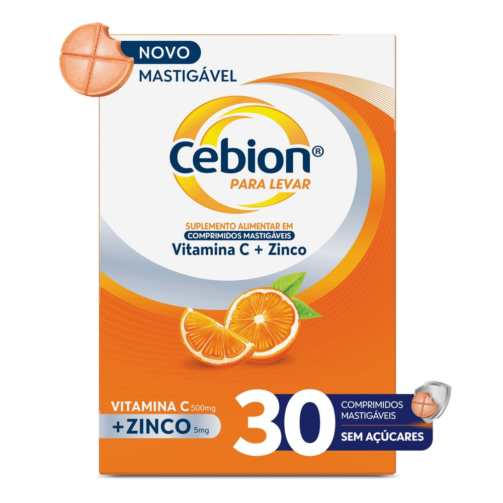 Cebion Para Levar Laranja - 30 Comprimidos Mastigáveis