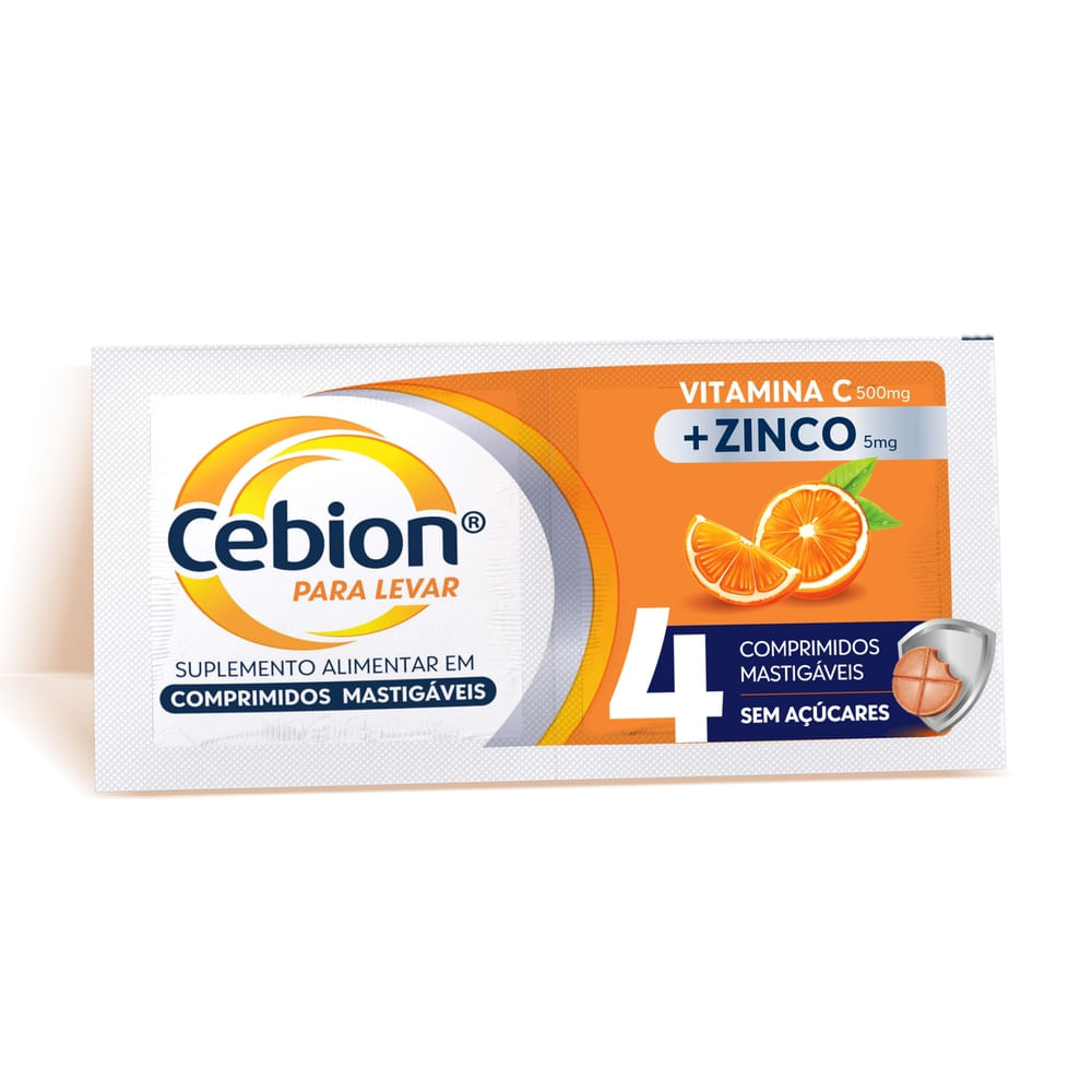 Cebion Para Levar Laranja Sachê - 4 Comprimidos Mastigáveis