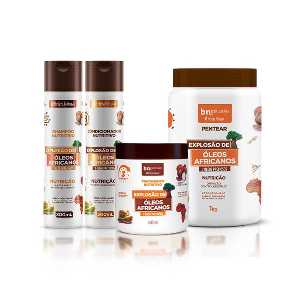 Kit Explosão de Óleos Africanos Nutrição e Brilho 4 Itens Bn.Cachos