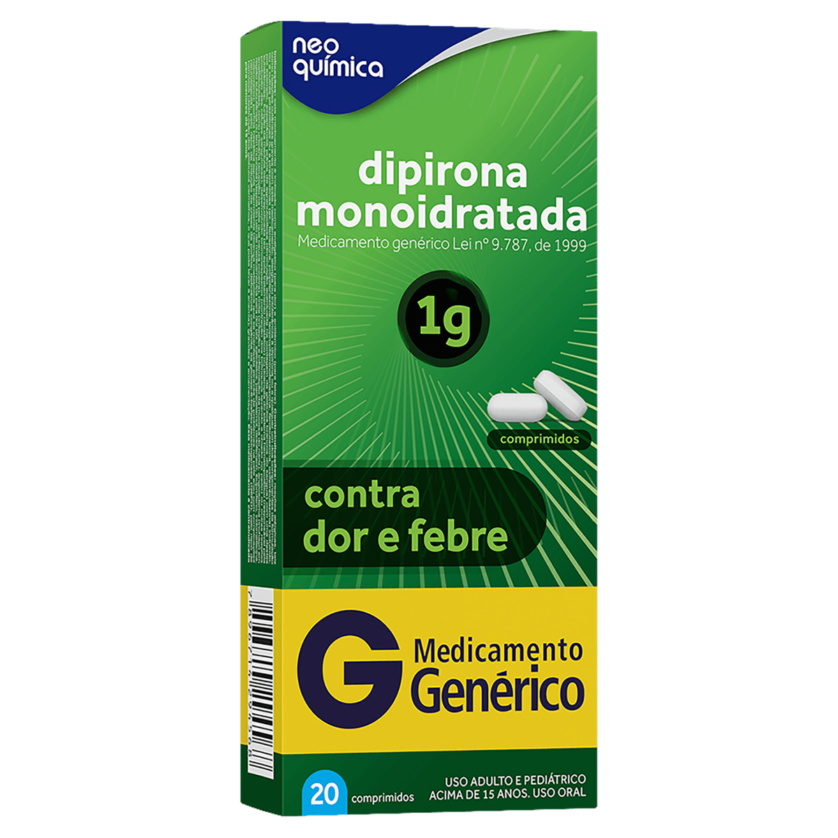 Dipirona Monoidratada 1G 20 Comprimidos - Neo Química